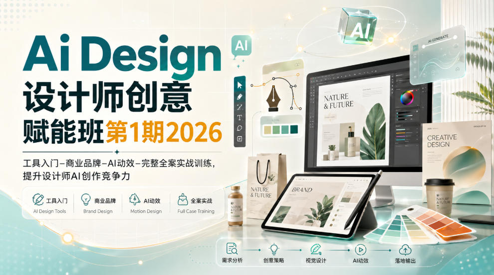 Ai Design设计师创意赋能班第1期2026｜工具入门‑商业品牌‑AI动效‑完整全案实战训练，提升设计师AI创作竞争力-佰因轻创网