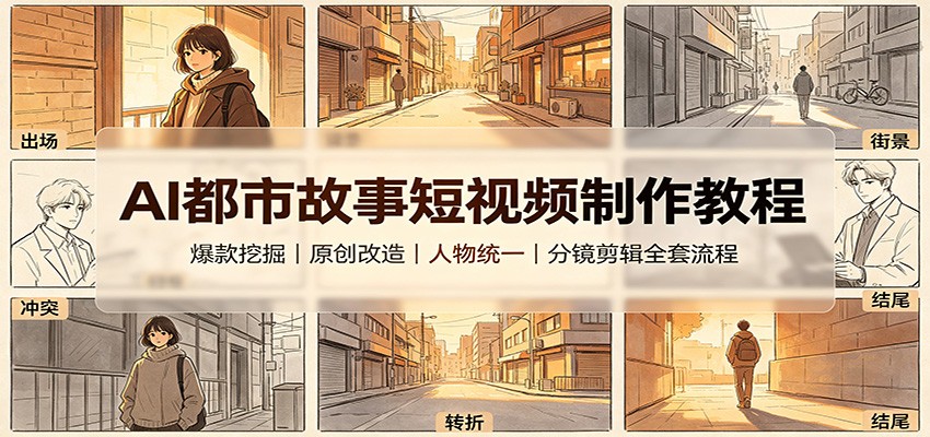 AI都市故事短视频制作教程：爆款挖掘原创改造，人物统一分镜剪辑全套流程-佰因轻创网