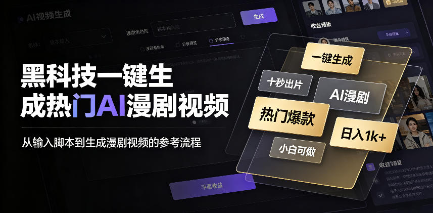 黑科技一键生成热门AI漫剧视频，十秒钟即可搞定，小白也能日入1k+【揭秘】-佰因轻创网