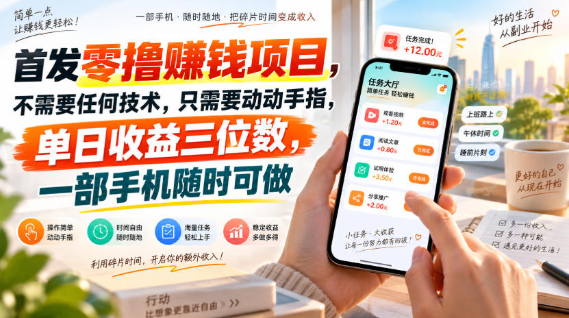 首发零撸賺钱项目，不需要任何技术，只需要动动手指，单日收益三位数，一部手机随时可做【揭秘】-佰因轻创网