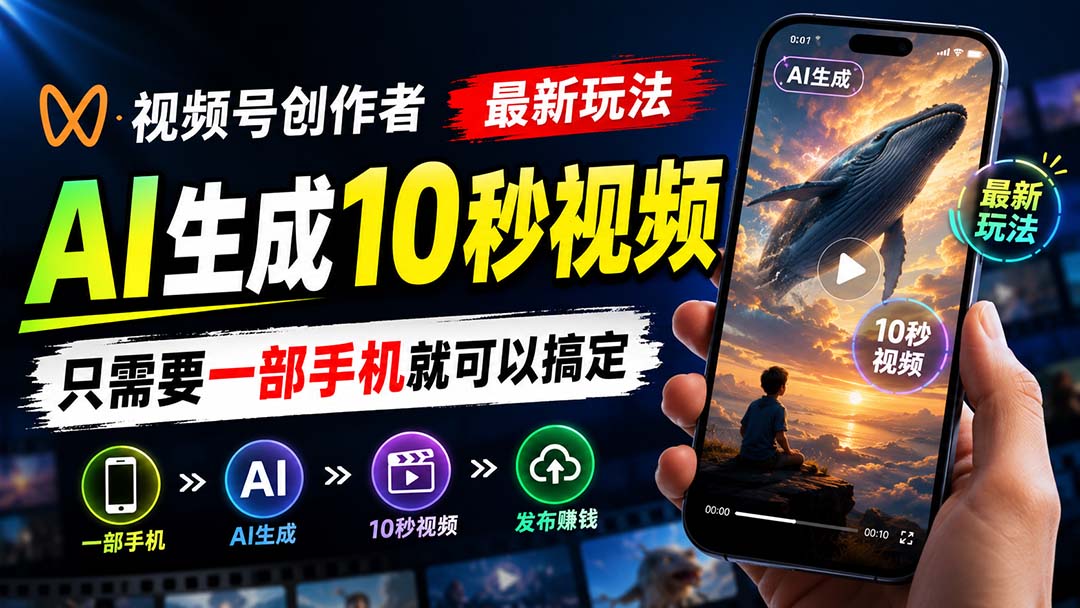 视频号创作者最新玩法，AI生成10秒视频，只需要一部手机就可以搞定-佰因轻创网