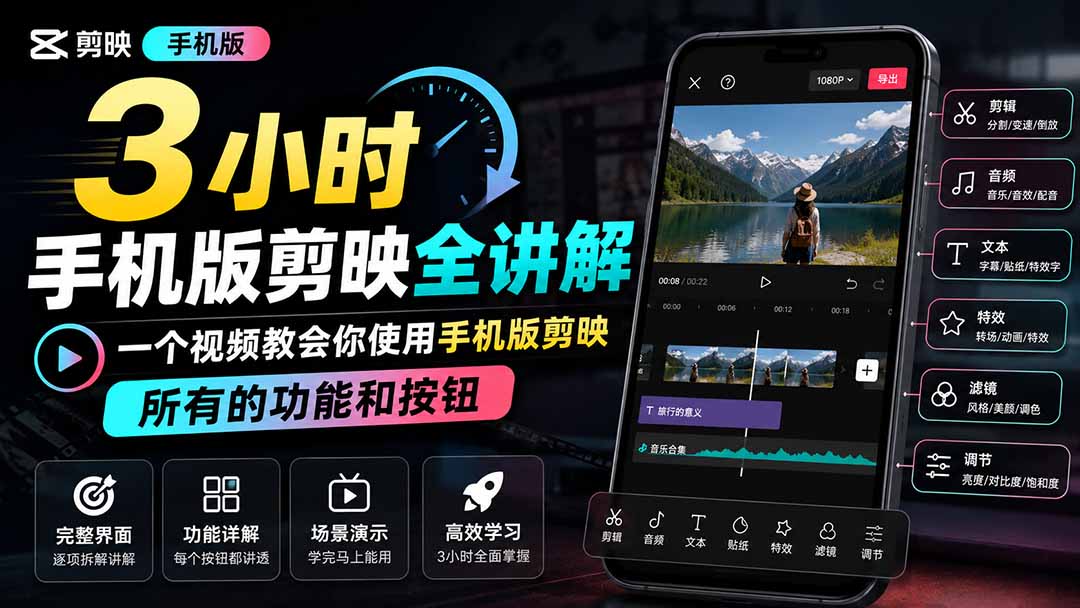 3小时手机版剪映全讲解，一个视频教会你使用手机版剪映，所有的功能和按钮-佰因轻创网
