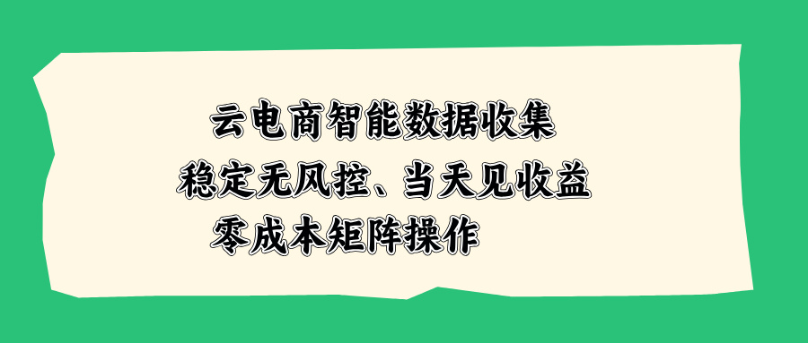 云电商智能数据收集，稳定无风控，当天见收益，零成本矩阵操作-佰因轻创网