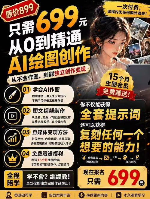 抖音10W粉丝博主的AI绘图教学，从0到精通AI绘图创作，从不会作图到能独立创作变现-佰因轻创网