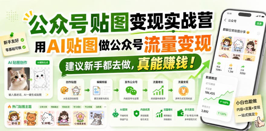 公众号贴图变现实战营，用AI贴图做公众号流量变现，建议新手都去做，真能賺钱！-佰因轻创网