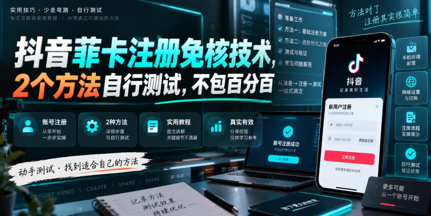 抖音菲卡注册免核技术，2个方法自行测试，不包百分百-佰因轻创网