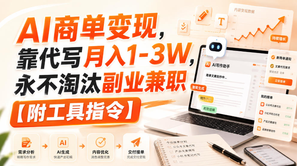 AI商单变现，靠代写月入1-3W，永不淘汰副业兼职【附工具指令】【揭秘】-佰因轻创网