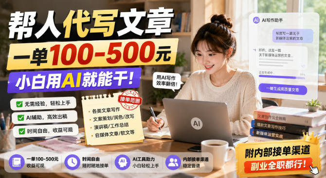 帮人代写文章，一单100-500，小白用AI就能干，附内部接单渠道，副业全职都行【揭秘】-佰因轻创网