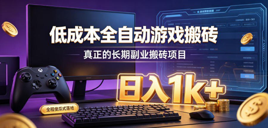 低成本全自动游戏搬砖，真正的长期副业搬砖项目，日入1k+，全程傻瓜式落地【揭秘】-佰因轻创网