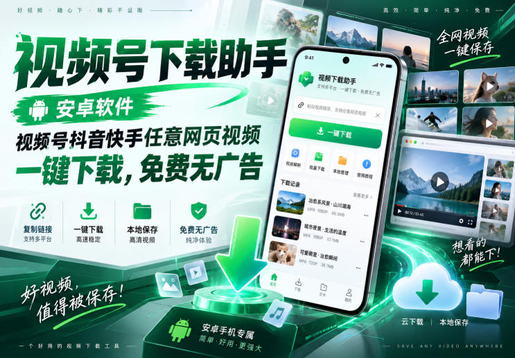视频号下载助手，安卓软件，视频号抖音快手任意网页视频，一键下载，免费无广告-佰因轻创网