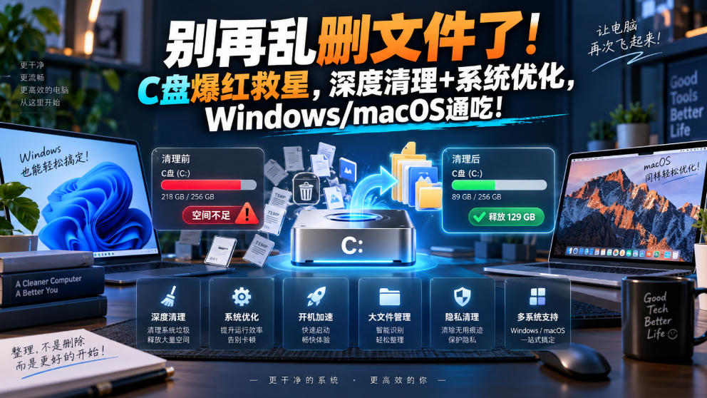 别再乱删文件了！C盘爆红救星，深度清理+系统优化，Windows/macOS通吃！-佰因轻创网