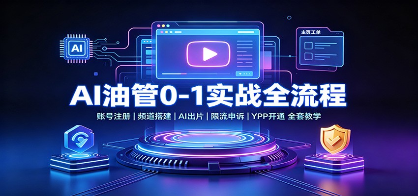 AI油管0-1实战：账号注册频道搭建，AI出片，限流申诉，YPP开通全套教学-佰因轻创网