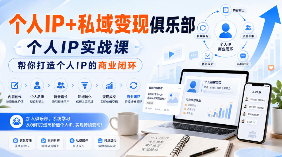 个人IP+私域变现俱乐部,个人IP实战课,帮你打造个人IP的商业闭环-佰因轻创网