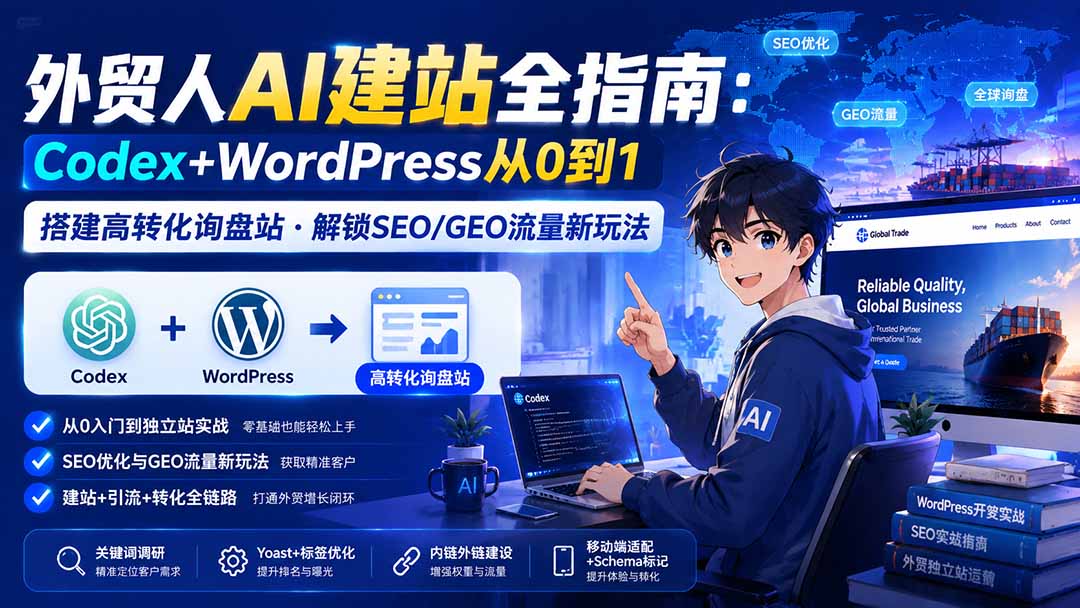 外贸人AI建站全指南：Codex+WordPress从0到1·搭建高转化询盘站·解锁SEO/GEO流量新玩法-更新8月-佰因轻创网