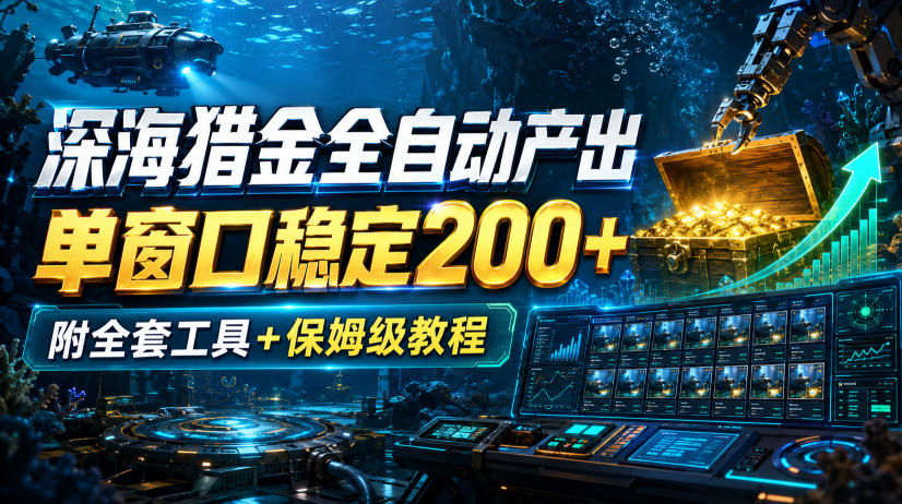深海猎金全自动产出，单窗口稳定200+，附全套工具+保姆级教程【揭秘】-佰因轻创网