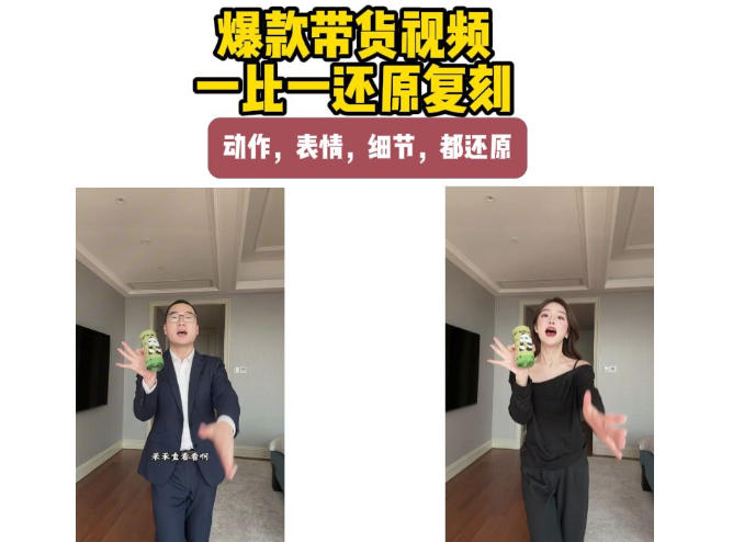 AI带货视频复刻，一比一还原加二创，动作，表情，细节，都还原，新手也能直接套用-佰因轻创网