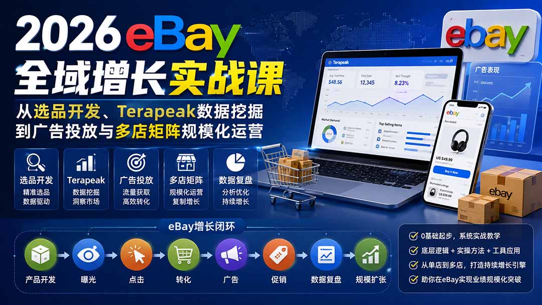 2026-Vincent eBay全域增长实战课-无水印：从选品开发、Terapeak数据挖掘到广告投放与多店矩阵规模化运营-佰因轻创网