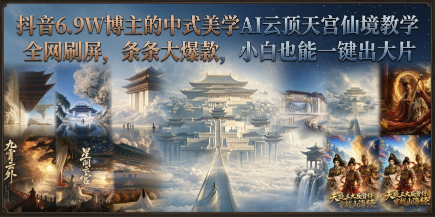 抖音6.9W博主的中式美学AI云顶天宫仙境教学，全网刷屏，条条大爆款，小白也能一键出大片-佰因轻创网