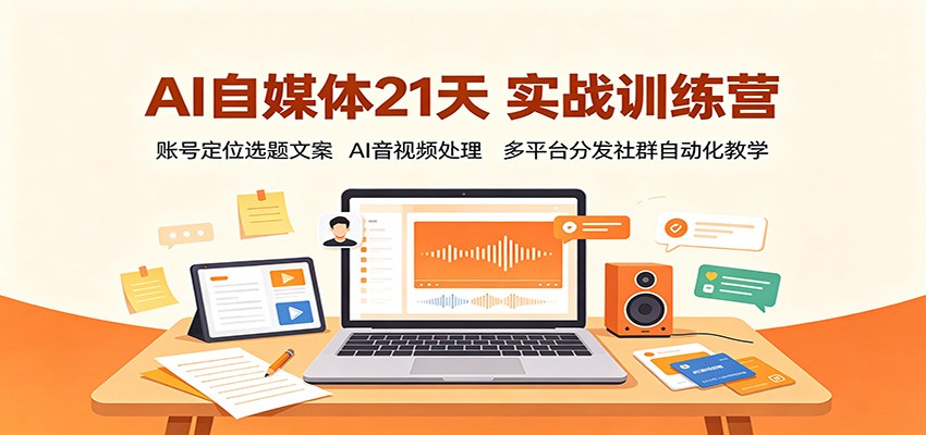AI自媒体21天实战训练营：账号定位选题文案，AI音视频处理，多平台分发社群自动化教学-佰因轻创网