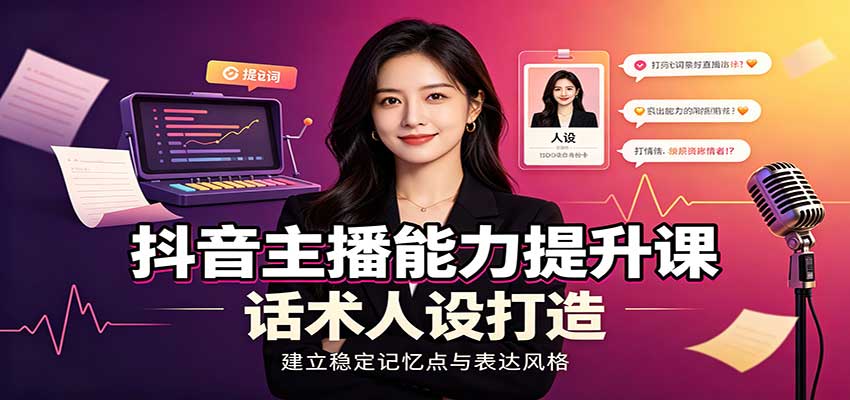 抖音主播能力提升课:账号底层逻辑,直播间搭建调试,话术人设打造全套教学-佰因轻创网