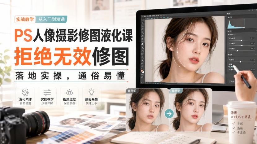 PS人像摄影修图液化课，拒绝无效修图，落地实操，通俗易懂-佰因轻创网