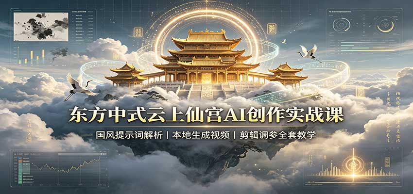 东方中式云上仙宫AI创作实战课：国风提示词解析，本地生成视频，剪辑调参全套教学-佰因轻创网