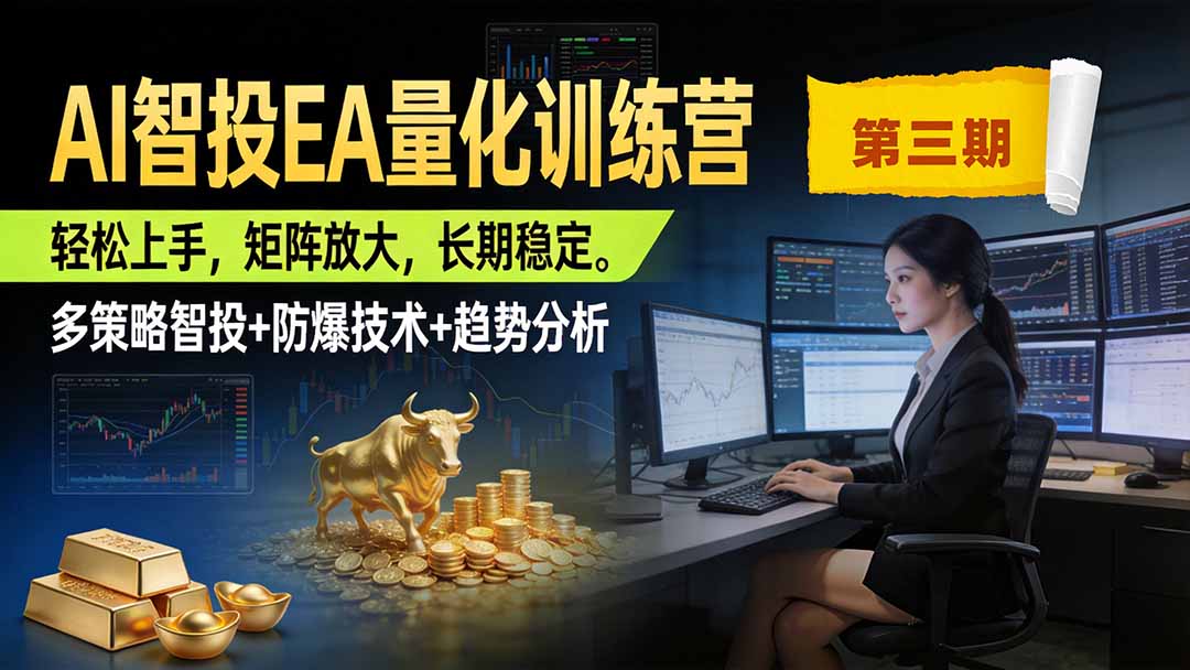 AI智投EA量化训练营第三期，多策略智投+防爆技术+趋势分析 ，小白轻松上手，矩阵放大，长期稳定，日入500U。-佰因轻创网