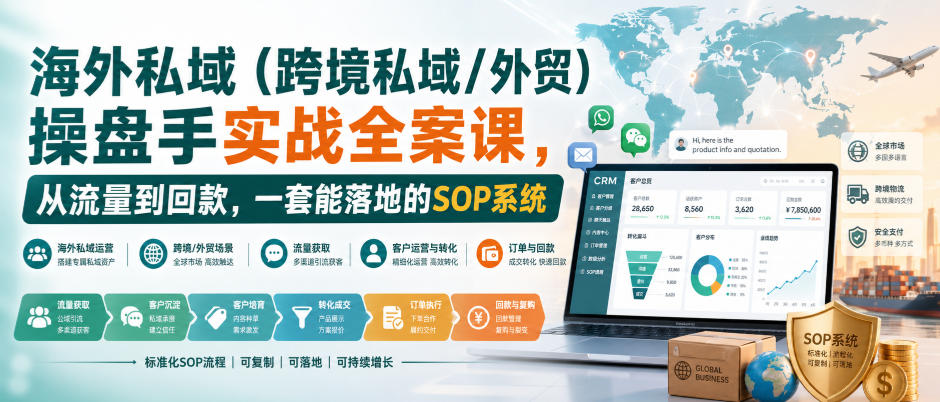 海外私域(跨境私域/外贸)操盘手实战全案课,从流量到回款,一套能落地的SOP系统-佰因轻创网
