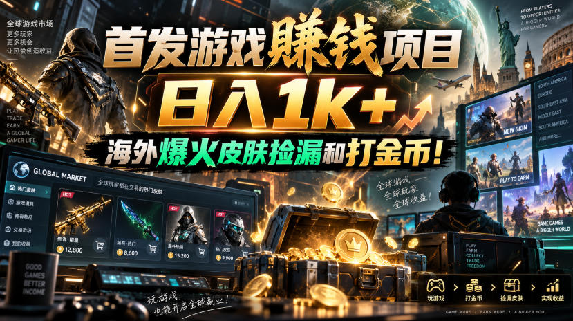 首发游戏賺钱项目，日入1k+，海外爆火皮肤捡漏和打金币！【揭秘】-佰因轻创网