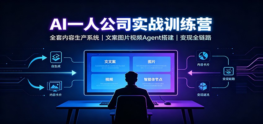 AI创作一人公司实战训练营：全套内容生产系统，文案图片视频Agent搭建变现全链路-佰因轻创网