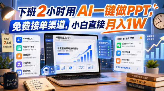 下班2小时用AI一键做PPT，免费接单渠道，小白直接月入1W【揭秘】-佰因轻创网