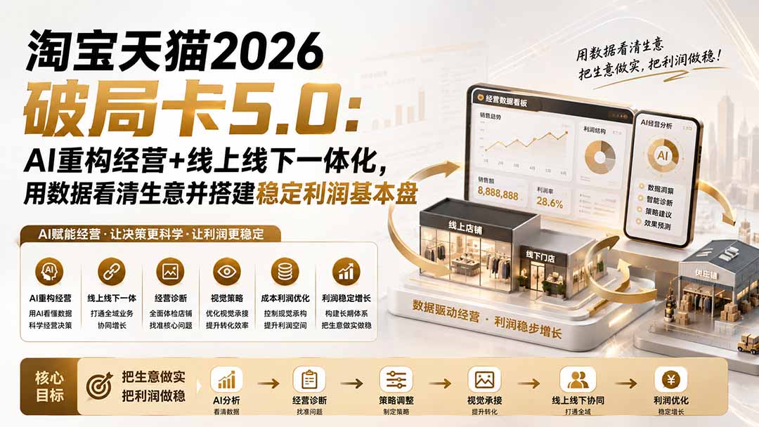 淘宝天猫2026破局卡5.0：AI重构经营+线上线下一体化，用数据看清生意并搭建稳定利润基本盘-佰因轻创网