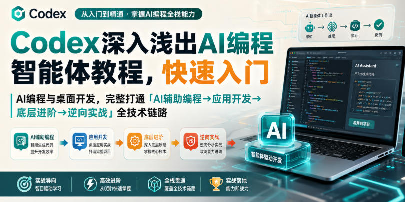 Codex深入浅出AI编程智能体教程，快速入门AI编程与桌面开发，打通「AI辅助编程→应用开发→底层进阶→逆向实战」全技术链路-佰因轻创网