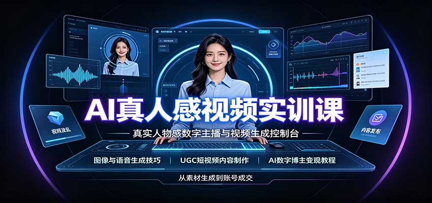 AI真人感视频实训课：图像语音生成，UGC内容制作，AI数字博主变现教程-佰因轻创网