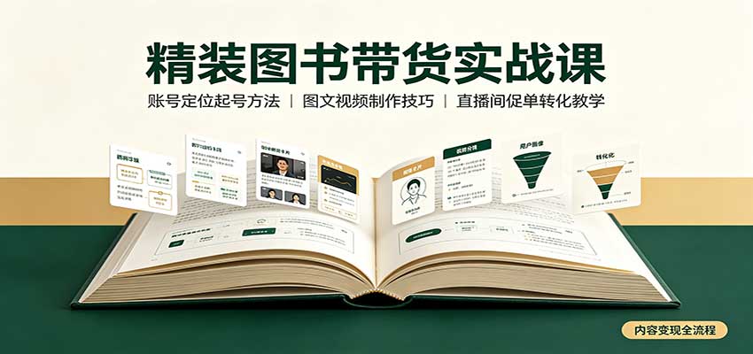 精装图书带货实战课：账号定位起号方法，图文视频制作，促单转化教学-佰因轻创网