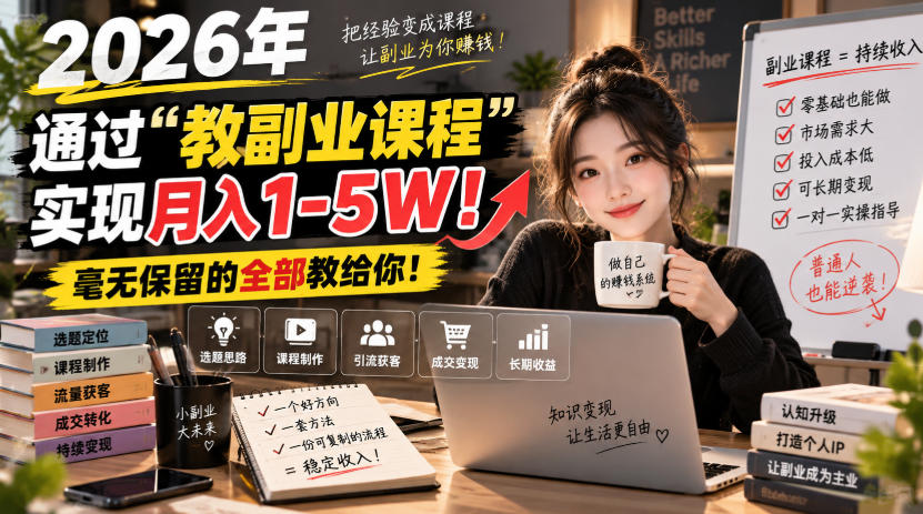 2026年通过“教副业课程”实现月入1-5W！毫无保留的全部教给你！【揭秘】-佰因轻创网