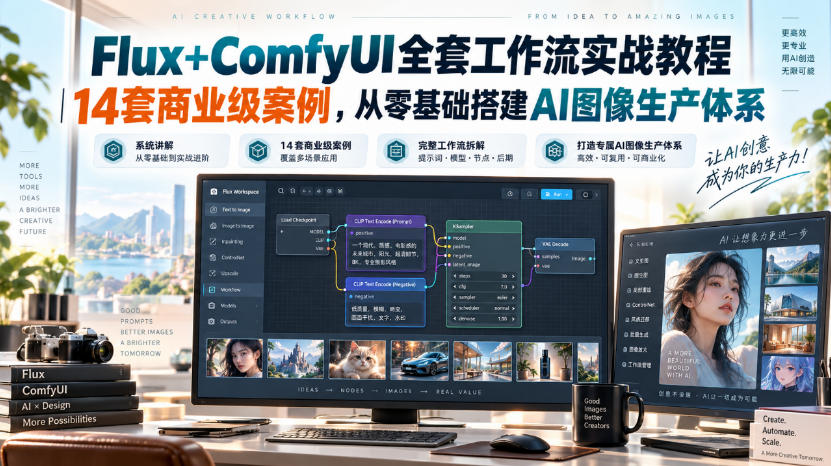 Flux+ComfyUI全套工作流实战教程｜14套商业级案例，从零基础搭建AI图像生产体系-佰因轻创网