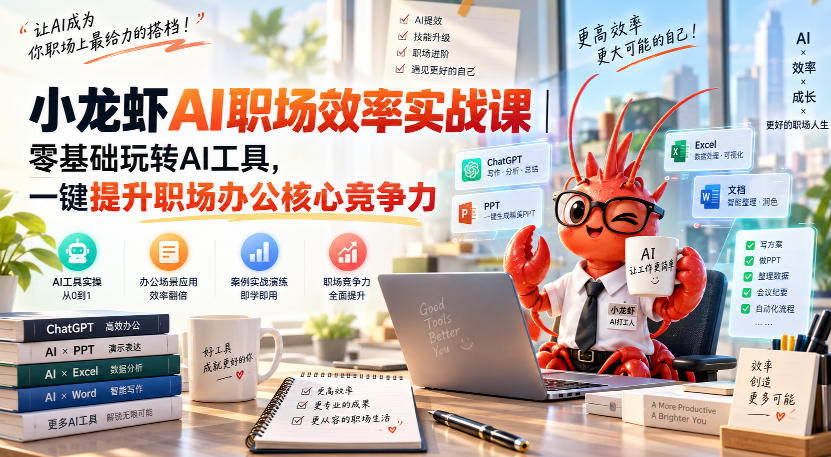小龙虾AI职场效率实战课｜零基础玩转AI工具，一键提升职场办公核心竞争力-佰因轻创网