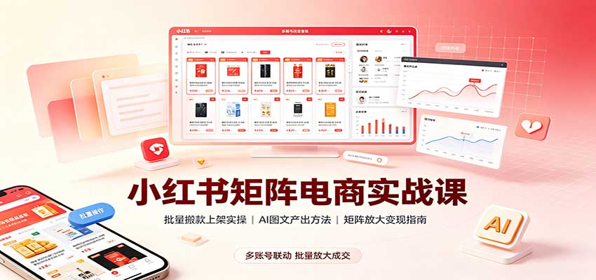 小红书矩阵电商实战课：批量搬款上架实操，AI图文产出，矩阵放大变现指南-佰因轻创网