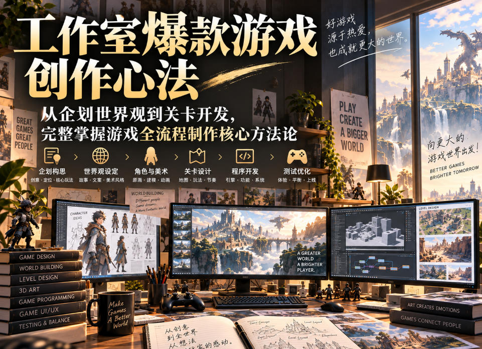 工作室爆款游戏创作心法｜从企划世界观到关卡开发，完整掌握游戏全流程制作核心方法论-佰因轻创网