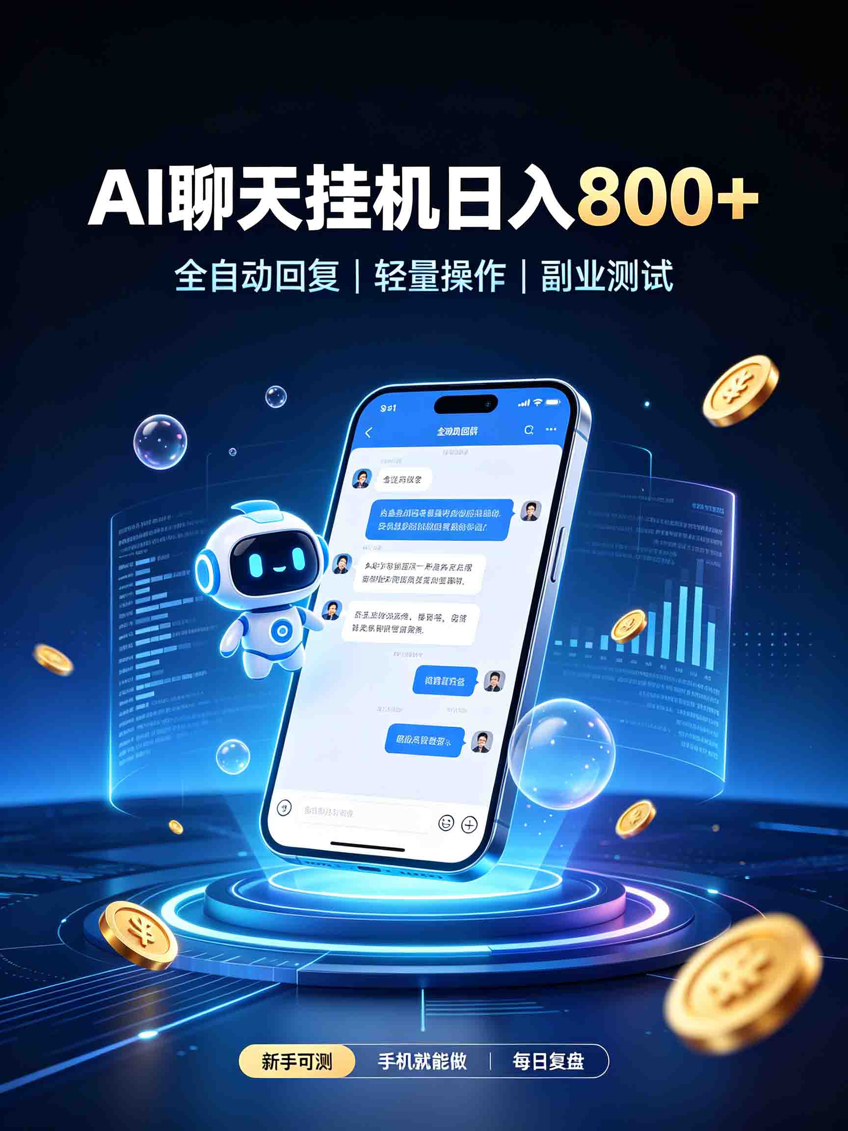 AI聊天挂机，日入800+，适用个人副业，工作室矩阵操作-佰因轻创网
