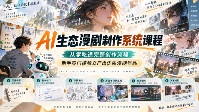 AI生态漫剧制作系统课程,从零吃透完整创作流程,新手零门槛独立产出优质漫剧作品-佰因轻创网