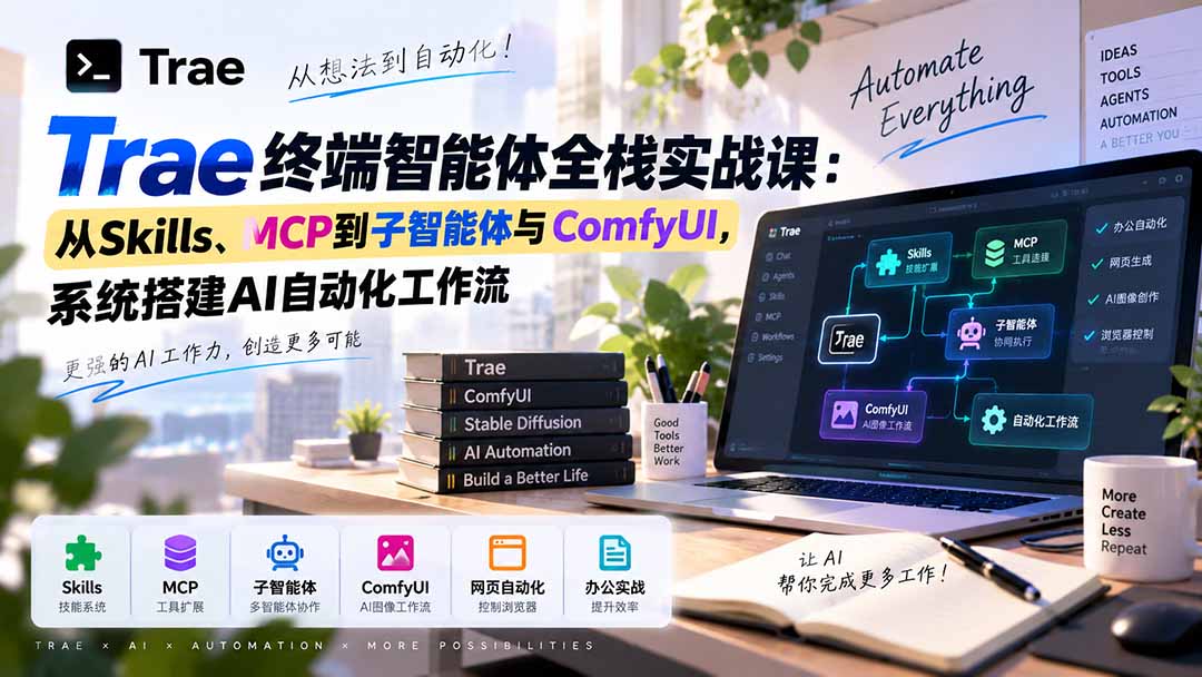 Trae终端智能体全栈实战课：从Skills、MCP到子智能体与ComfyUI，系统搭建AI自动化工作流-佰因轻创网