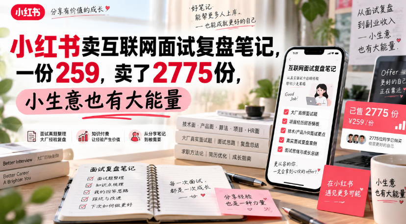 小红书卖互联网面试复盘笔记,一份259,卖了2775份,小生意也有大能量-佰因轻创网