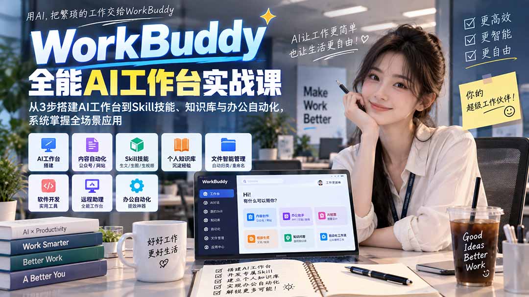 WorkBuddy全能AI工作台实战课：从3步搭建AI工作台到Skill技能、知识库与办公自动化，系统掌握全场景应用-佰因轻创网