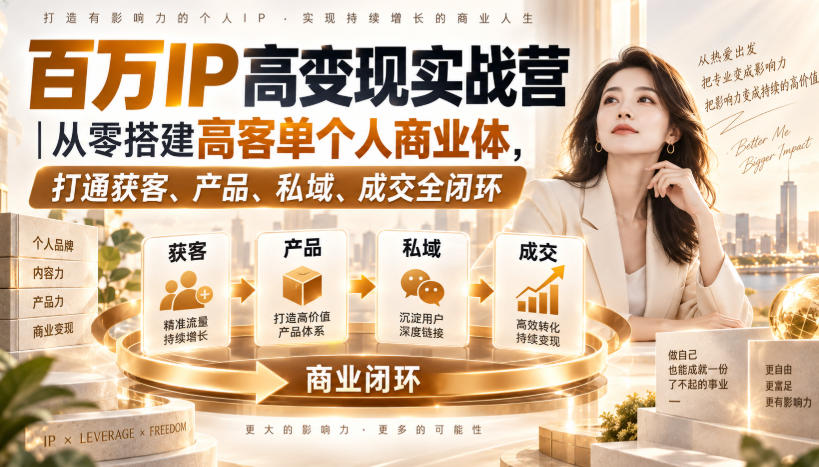 百万IP高变现实战营｜从零搭建高客单个人商业体，打通获客、产品、私域、成交全闭环​-佰因轻创网