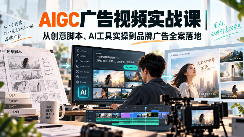 AIGC广告视频实战课｜从创意脚本、AI工具实操到品牌广告全案落地-佰因轻创网
