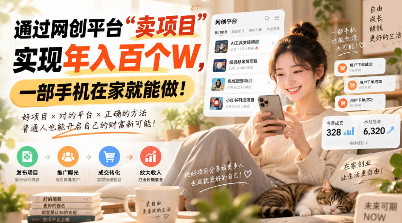 靠卖网创项目变现，一年拿下百万收益！一台手机就能操作！-佰因轻创网