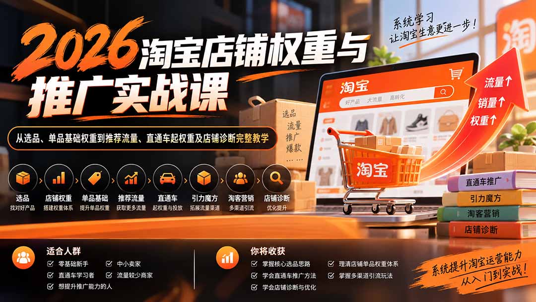 2026淘宝店铺权重与推广实战课:从选品、单品基础权重到推荐流量、直通车起权重及店铺诊断完整教学-佰因轻创网