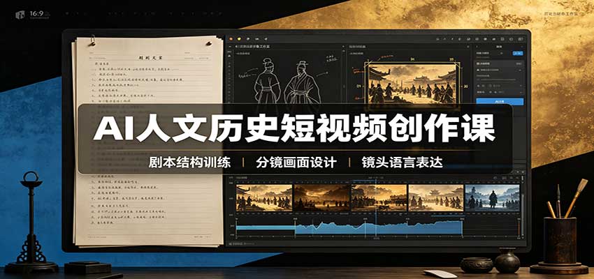 AI人文历史短视频创作课：赛道对标、剧本分镜制图，掌握视频完整产出流程-佰因轻创网